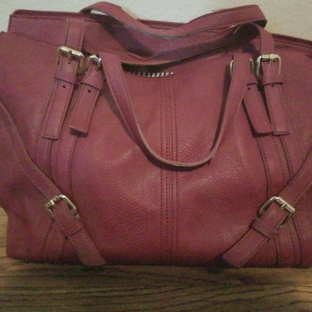 Just Fab Large Purse Tote Faux Leather Burgundy